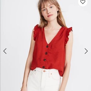 Madewell linen blend button up ruffle tank